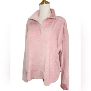 Topshop Corduroy Ribbed Velour Oversized Sweatshirt Baby Pink Half Zip Size 4-6
